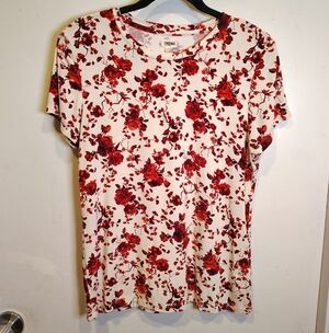Lagence Ivory Red Floral Ikebana Ressi Fitted Jersey Tee Sz L Casual Stretch
